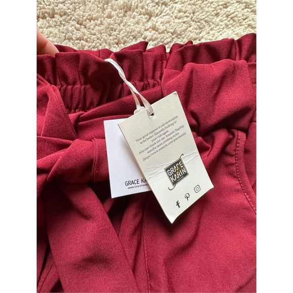 Grace Karin NWT High Waisted Paper-bag Trousers Cabernet - Picture 3 of 8